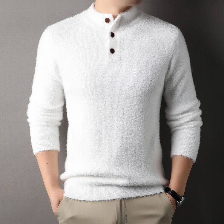 Férfi pulóver őszi-téli új, félmagas gallérral, háromgombos aljú, laza, hétköznapi ing, egy generációnyi haj