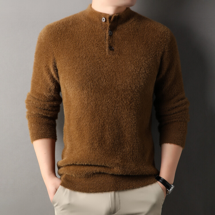 Férfi pulóver őszi-téli új, félmagas gallérral, háromgombos aljú, laza, hétköznapi ing, egy generációnyi haj
