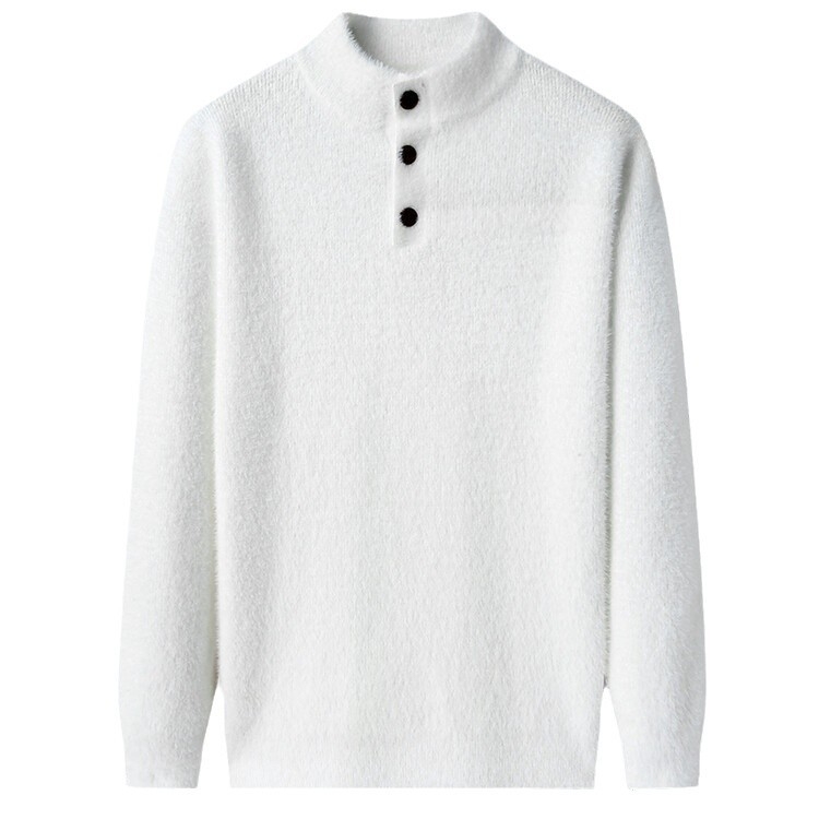 Férfi pulóver őszi-téli új, félmagas gallérral, háromgombos aljú, laza, hétköznapi ing, egy generációnyi haj