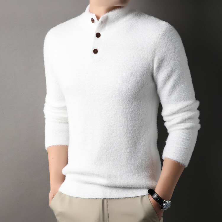 Férfi pulóver őszi-téli új, félmagas gallérral, háromgombos aljú, laza, hétköznapi ing, egy generációnyi haj