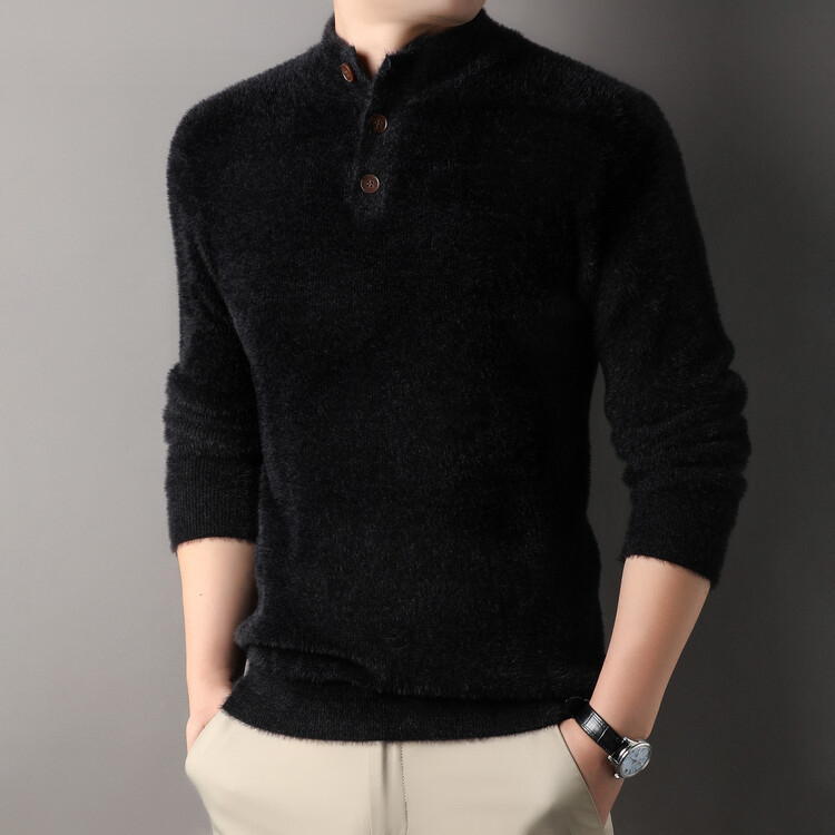Férfi pulóver őszi-téli új, félmagas gallérral, háromgombos aljú, laza, hétköznapi ing, egy generációnyi haj