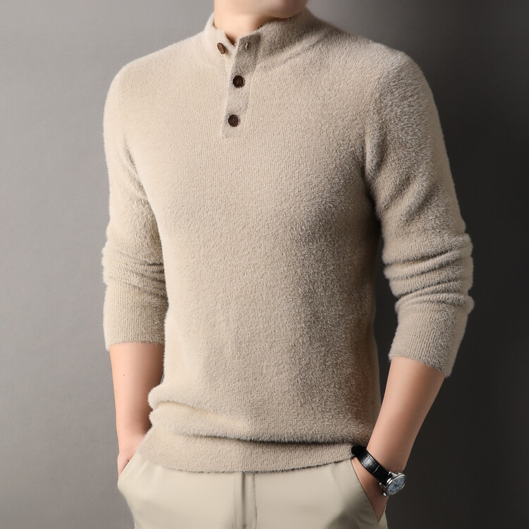 Férfi pulóver őszi-téli új, félmagas gallérral, háromgombos aljú, laza, hétköznapi ing, egy generációnyi haj