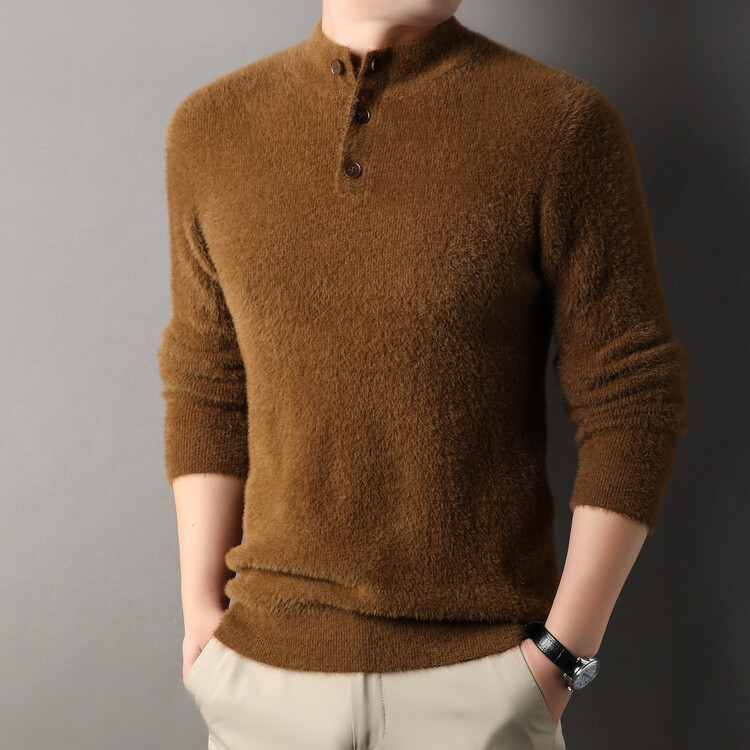 Férfi pulóver őszi-téli új, félmagas gallérral, háromgombos aljú, laza, hétköznapi ing, egy generációnyi haj