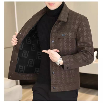 Täisvõrgustiku madala hinnaga kevad- ja sügisene noortele ja keskealistele meestele mõeldud trendikas lühikese revääriga vabaaja nahktagi