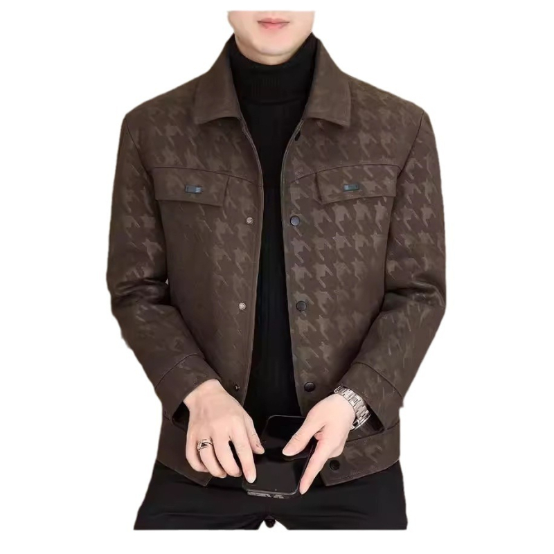 Täisvõrgustiku madala hinnaga kevad- ja sügisene noortele ja keskealistele meestele mõeldud trendikas lühikese revääriga vabaaja nahktagi