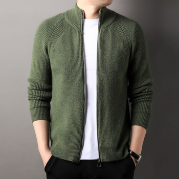 Meeste väliskaubanduse sügis-talvine lukuga vertikaalsete ribadega kootud vabaaja kardiganjakk elastse lihtsa püstkraega paksendatud universaalse kampsuniga