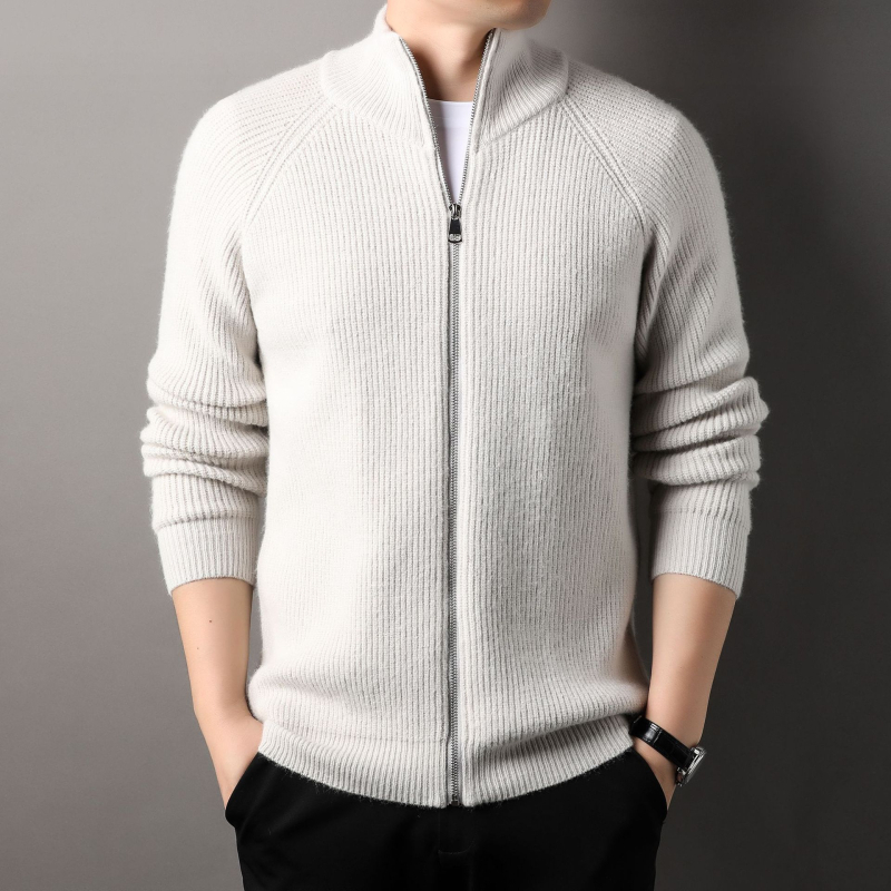 Meeste väliskaubanduse sügis-talvine lukuga vertikaalsete ribadega kootud vabaaja kardiganjakk elastse lihtsa püstkraega paksendatud universaalse kampsuniga