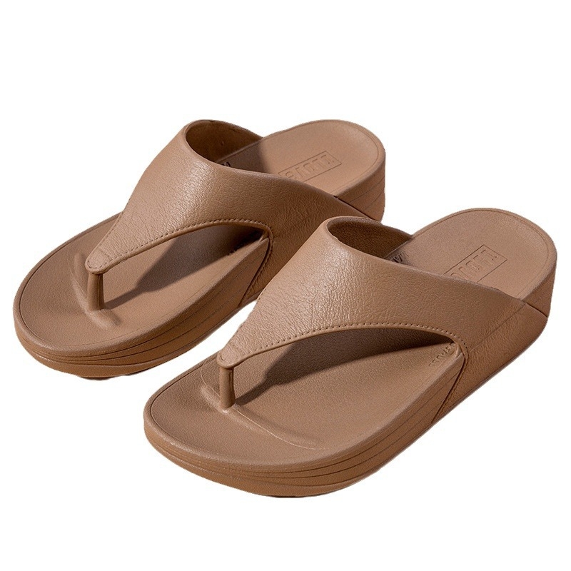 Moteriškos šlepetės su aukštakulniais, pleištiniais kraštais, 2024 m., laisvalaikio stiliaus, skirtos neperšlampamoms paplūdimio šlepetėms, su segtukais ir storu dugnu.