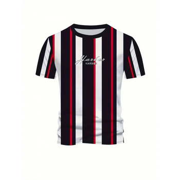 2024-es új, rövid ujjú, csíkos férfi póló, fekete-fehér csíkos, divatos, kerek nyakú, keresztpántos Joker póló, nagy akció