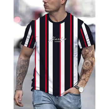 2024-es új, rövid ujjú, csíkos férfi póló, fekete-fehér csíkos, divatos, kerek nyakú, keresztpántos Joker póló, nagy akció