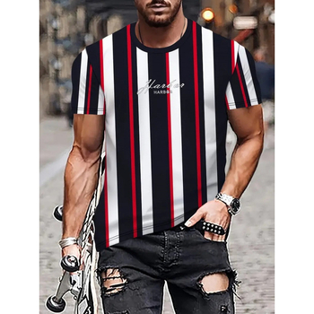 2024-es új, rövid ujjú, csíkos férfi póló, fekete-fehér csíkos, divatos, kerek nyakú, keresztpántos Joker póló, nagy akció