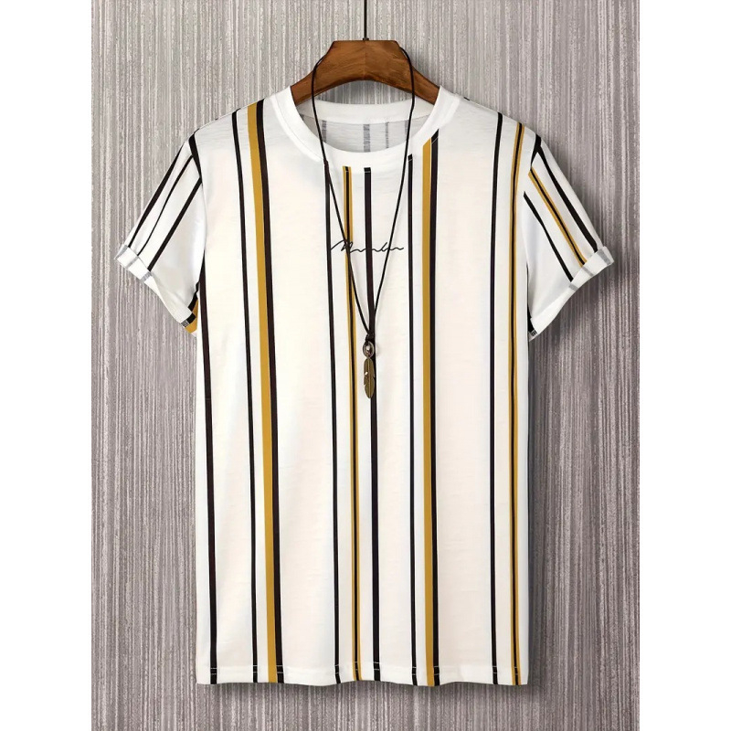2024-es új, rövid ujjú, csíkos férfi póló, fekete-fehér csíkos, divatos, kerek nyakú, keresztpántos Joker póló, nagy akció