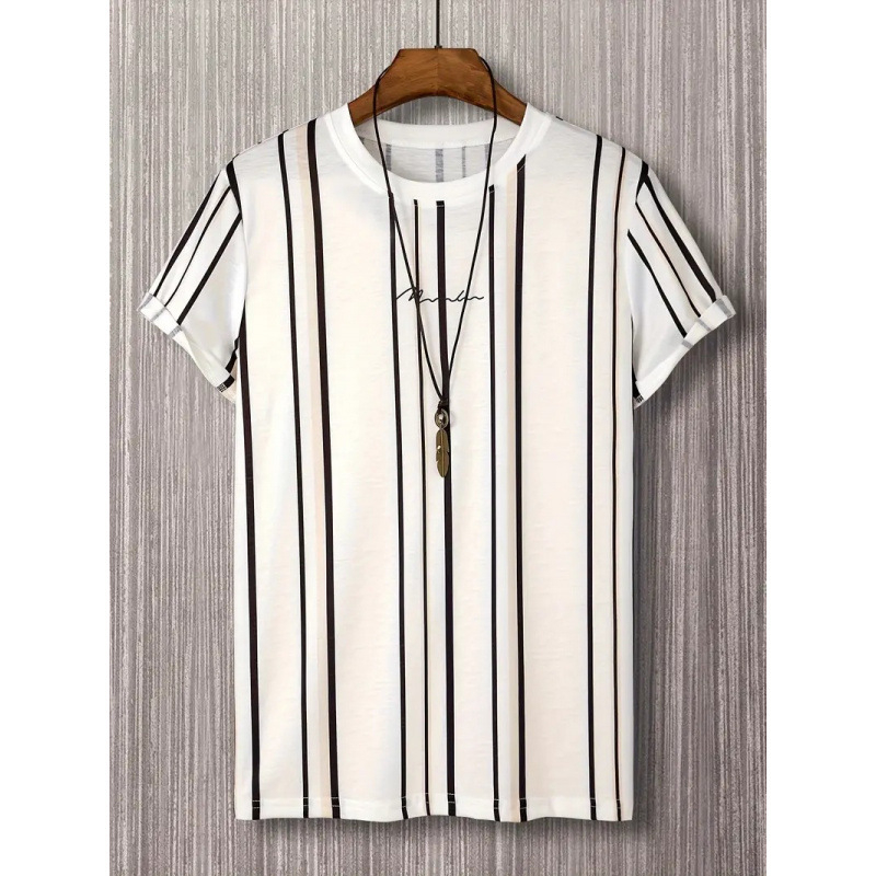 2024-es új, rövid ujjú, csíkos férfi póló, fekete-fehér csíkos, divatos, kerek nyakú, keresztpántos Joker póló, nagy akció