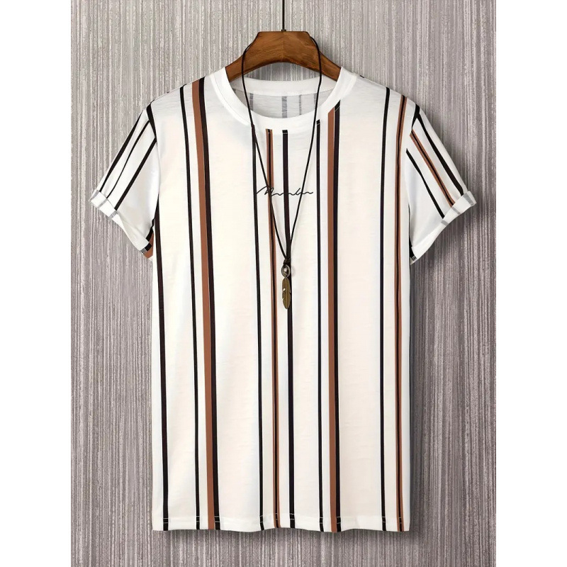 2024-es új, rövid ujjú, csíkos férfi póló, fekete-fehér csíkos, divatos, kerek nyakú, keresztpántos Joker póló, nagy akció