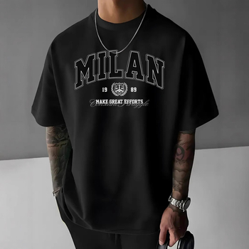 Határokon átnyúló e-kereskedelem, nyári új, férfi pamut, divatos, betűmintás, rövid ujjú, alkalmi, kerek nyakú, rugalmas póló