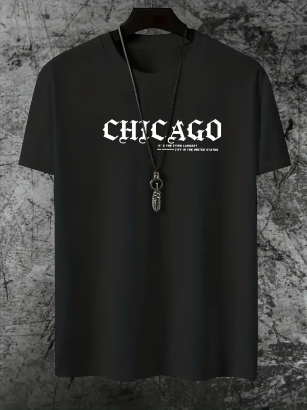 Határokon átnyúló e-kereskedelem, nyári új, férfi pamut, divatos, betűmintás, rövid ujjú, alkalmi, kerek nyakú, rugalmas póló