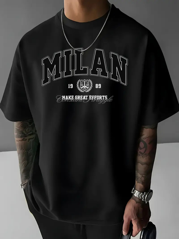 Határokon átnyúló e-kereskedelem, nyári új, férfi pamut, divatos, betűmintás, rövid ujjú, alkalmi, kerek nyakú, rugalmas póló