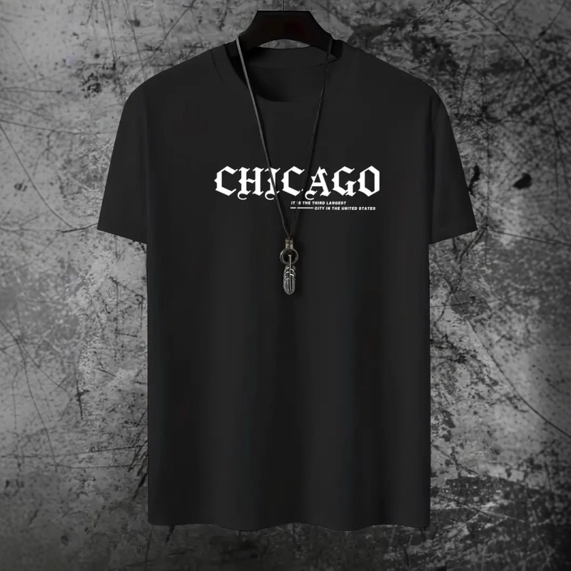 Határokon átnyúló e-kereskedelem, nyári új, férfi pamut, divatos, betűmintás, rövid ujjú, alkalmi, kerek nyakú, rugalmas póló