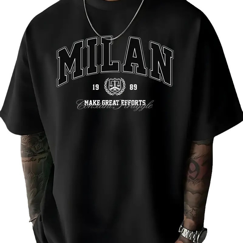 Határokon átnyúló e-kereskedelem, nyári új, férfi pamut, divatos, betűmintás, rövid ujjú, alkalmi, kerek nyakú, rugalmas póló