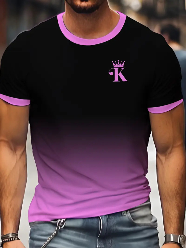 Vasaras jauns, elpojošs, ikdienas, brīvs, universāls T-krekls, 3D digitālās drukas gradienta vīriešu sporta īsās piedurknes