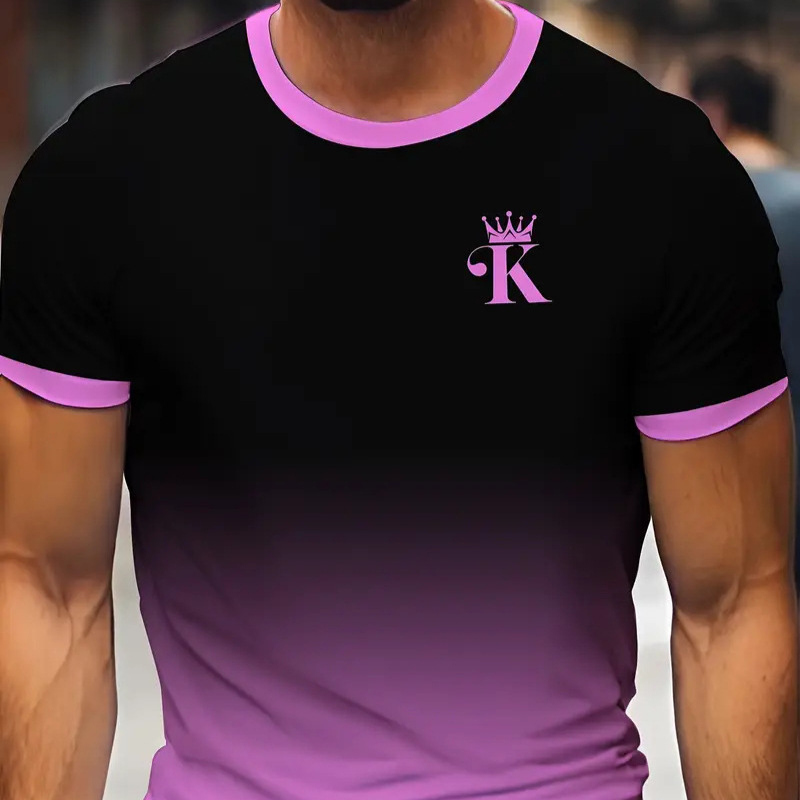 Vara nou respirabil casual lejer all-match tricou top 3D digital imprimare gradient bărbați sport mânecă scurtă