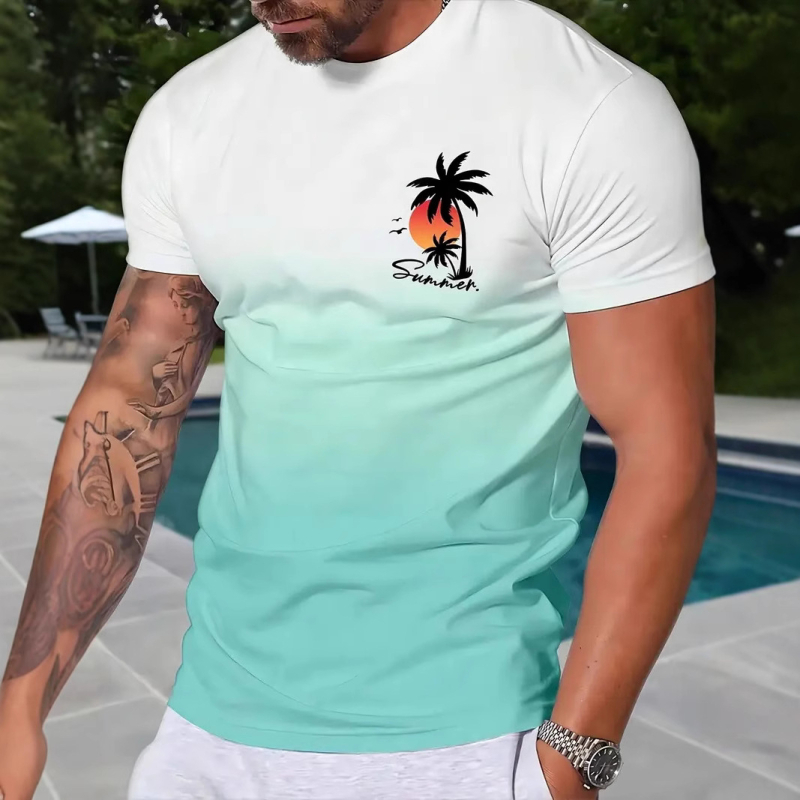 Vara nou respirabil casual lejer all-match tricou top 3D digital imprimare gradient bărbați sport mânecă scurtă