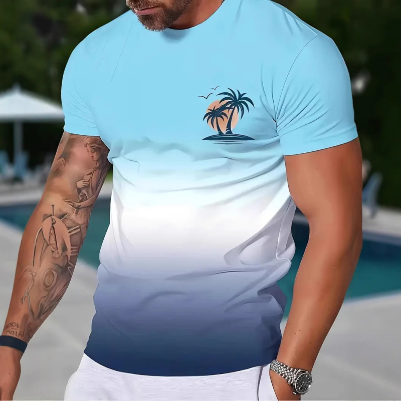 Vara nou respirabil casual lejer all-match tricou top 3D digital imprimare gradient bărbați sport mânecă scurtă