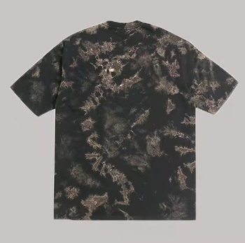 240 g-os retró, tiszta pamutból készült, laza, batikolt, váll nélküli, rövid ujjú, kerek nyakú, lezser hip-hop stílusú férfi póló