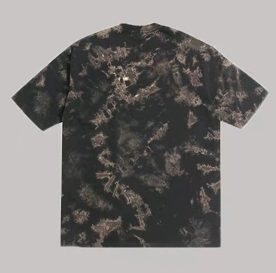 240 g-os retró, tiszta pamutból készült, laza, batikolt, váll nélküli, rövid ujjú, kerek nyakú, lezser hip-hop stílusú férfi póló