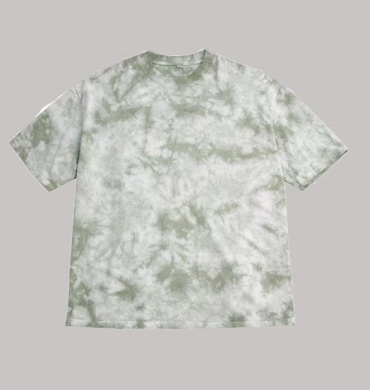 240 g-os retró, tiszta pamutból készült, laza, batikolt, váll nélküli, rövid ujjú, kerek nyakú, lezser hip-hop stílusú férfi póló