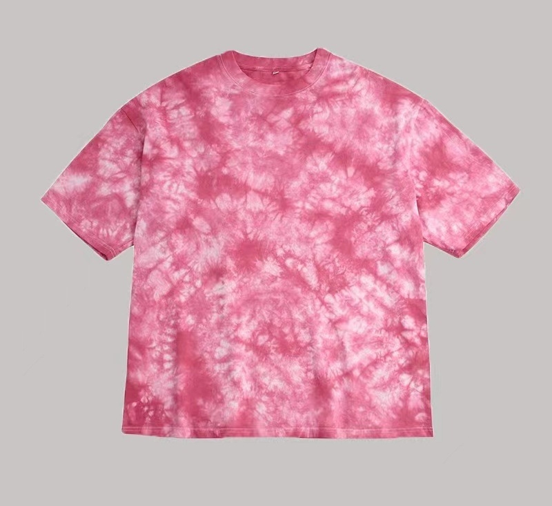 240 g-os retró, tiszta pamutból készült, laza, batikolt, váll nélküli, rövid ujjú, kerek nyakú, lezser hip-hop stílusú férfi póló