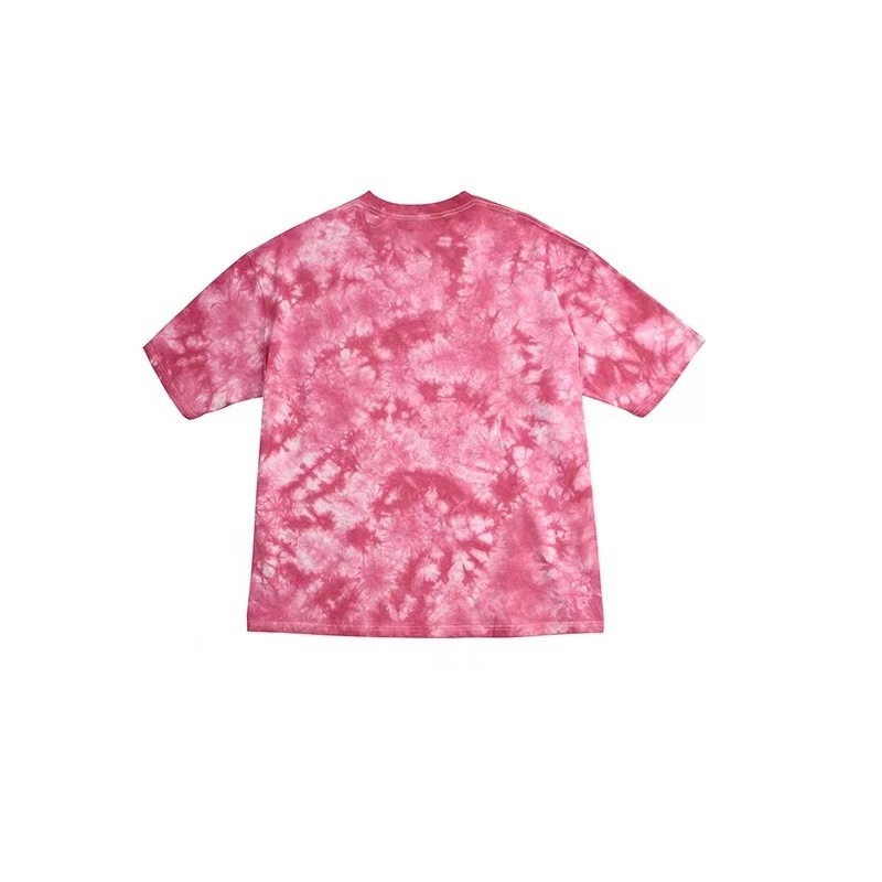 240 g-os retró, tiszta pamutból készült, laza, batikolt, váll nélküli, rövid ujjú, kerek nyakú, lezser hip-hop stílusú férfi póló