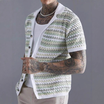 Férfi, havas mintás, kerek nyakú kardigán, rövid ujjú, lezser, üreges mintás, divatos felső. TEMU Xiyin Amazon kötött, kerek nyakú, rövid ujjú kardigán.