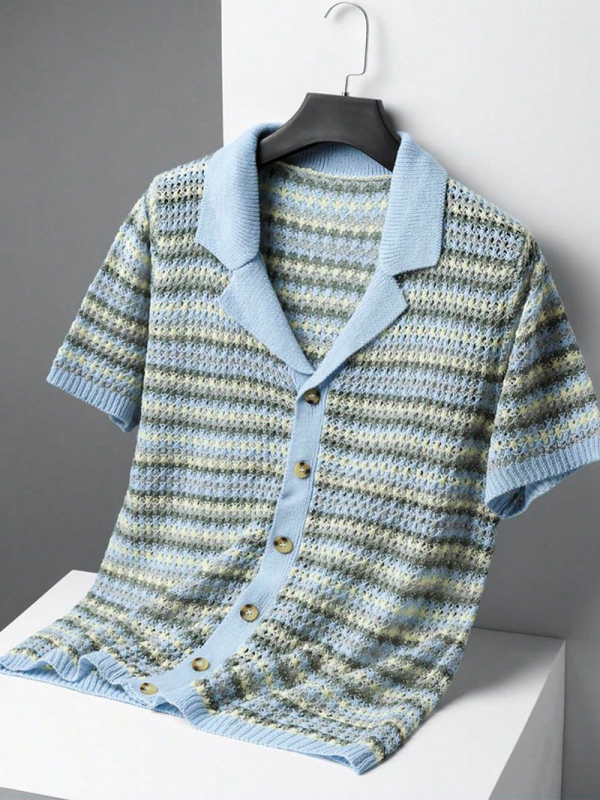 Férfi, havas mintás, kerek nyakú kardigán, rövid ujjú, lezser, üreges mintás, divatos felső. TEMU Xiyin Amazon kötött, kerek nyakú, rövid ujjú kardigán.
