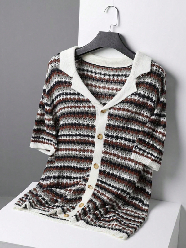 Férfi, havas mintás, kerek nyakú kardigán, rövid ujjú, lezser, üreges mintás, divatos felső. TEMU Xiyin Amazon kötött, kerek nyakú, rövid ujjú kardigán.