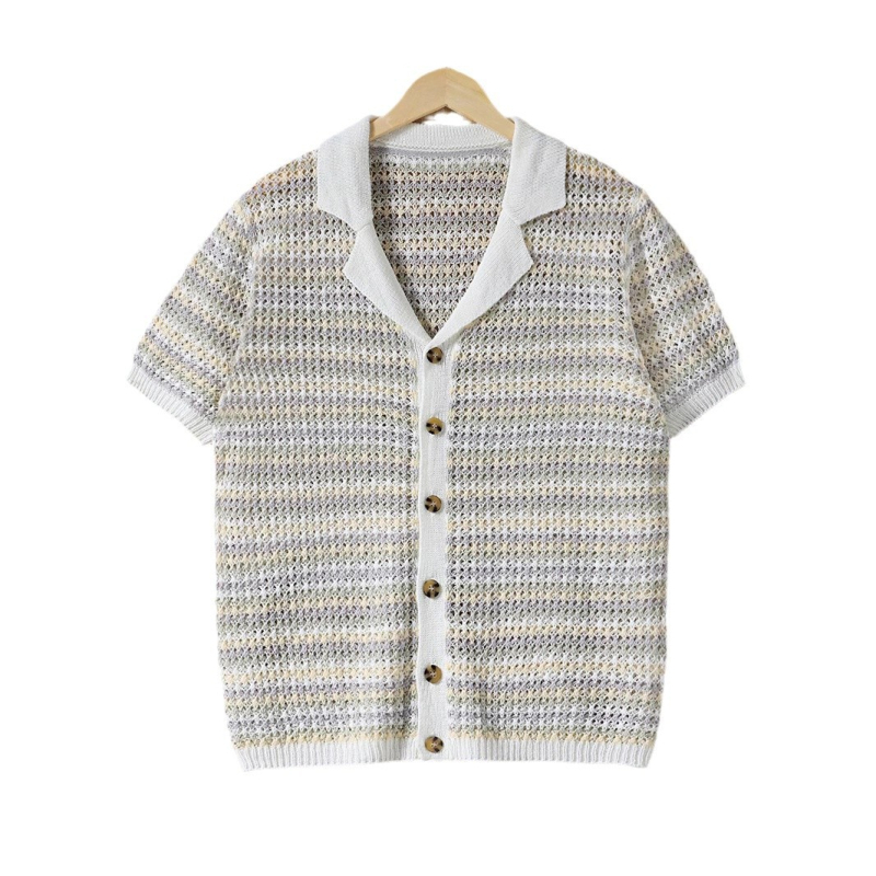 Férfi, havas mintás, kerek nyakú kardigán, rövid ujjú, lezser, üreges mintás, divatos felső. TEMU Xiyin Amazon kötött, kerek nyakú, rövid ujjú kardigán.