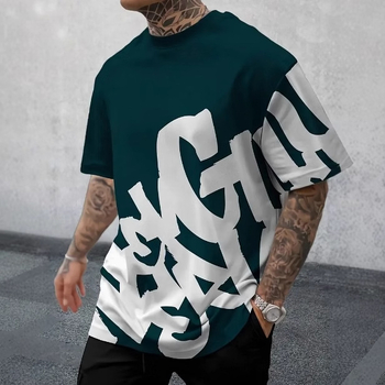 TEMU Amazon divatos férfi hétköznapi utcai viselet, kényelmes poliészter kerek nyakú, nyári