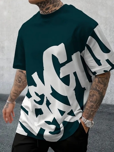 TEMU Amazon divatos férfi hétköznapi utcai viselet, kényelmes poliészter kerek nyakú, nyári