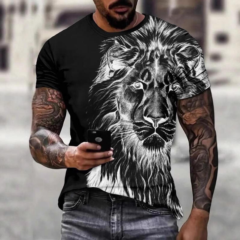 TEMU Amazon divatos férfi hétköznapi utcai viselet, kényelmes poliészter kerek nyakú, nyári