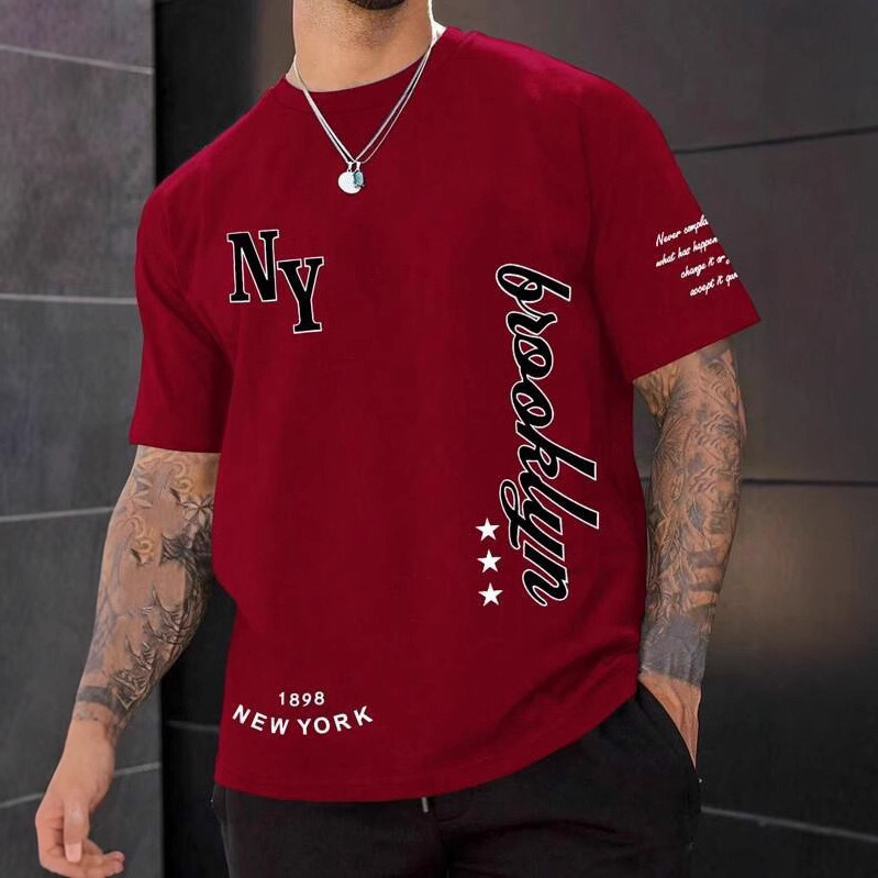 TEMU Amazon divatos férfi hétköznapi utcai viselet, kényelmes poliészter kerek nyakú, nyári