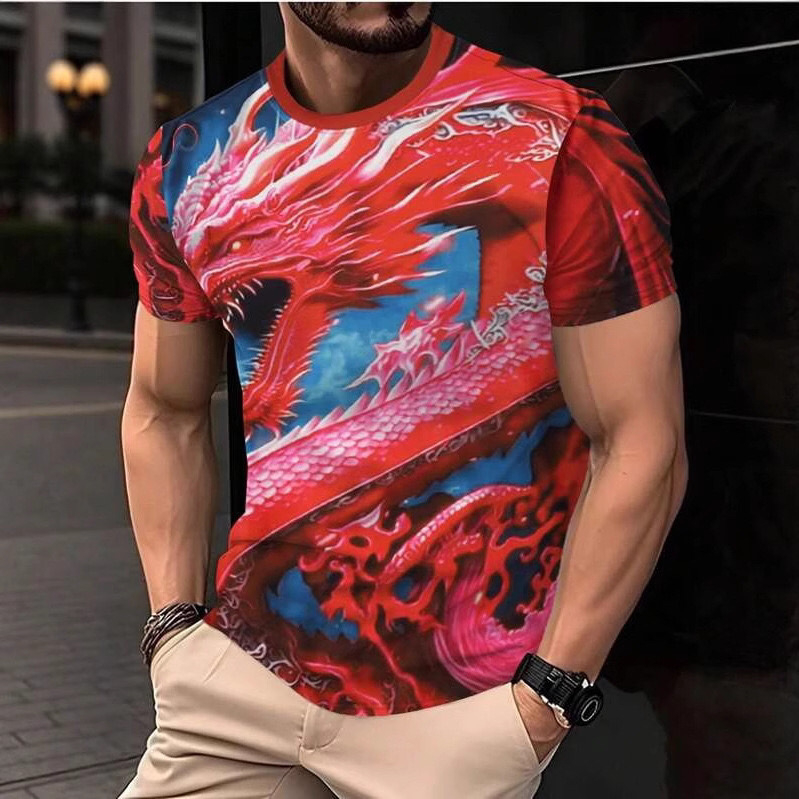 TEMU Amazon divatos férfi hétköznapi utcai viselet, kényelmes poliészter kerek nyakú, nyári