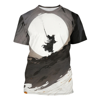 2024 új Amazon külkereskedelmi 3D digitális nyomtatású fekete stílusú elemes póló európai és amerikai divatos férfi