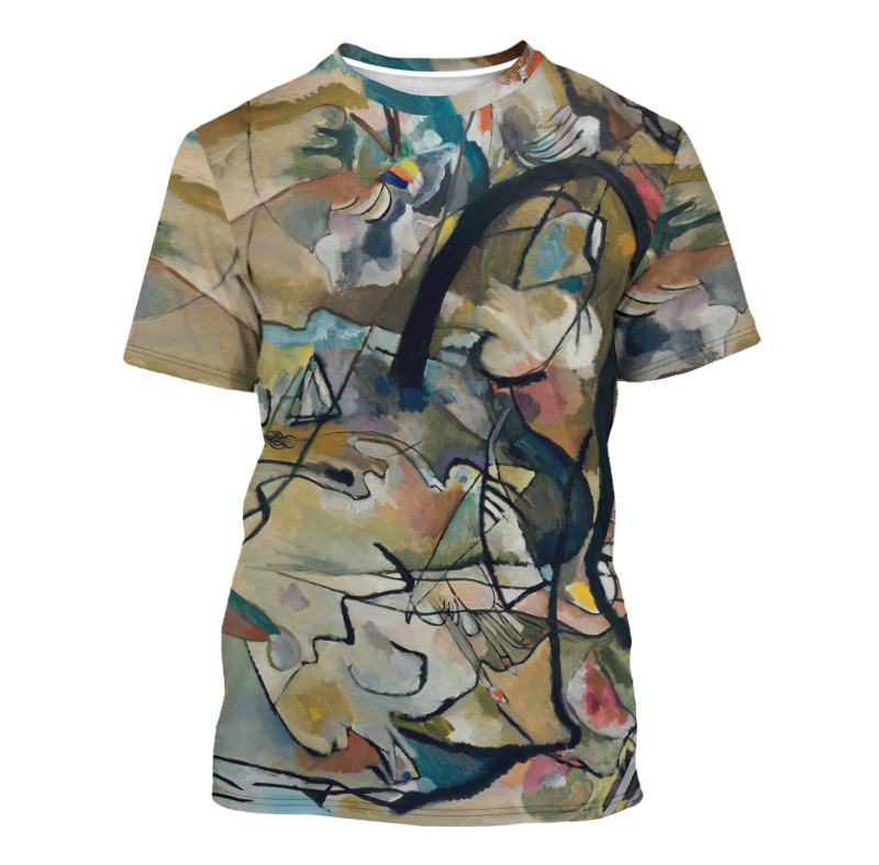 2024 új Amazon külkereskedelmi 3D digitális nyomtatású fekete stílusú elemes póló európai és amerikai divatos férfi