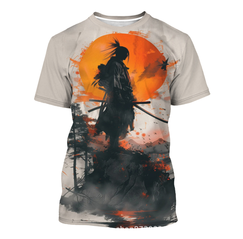 2024 új Amazon külkereskedelmi 3D digitális nyomtatású fekete stílusú elemes póló európai és amerikai divatos férfi