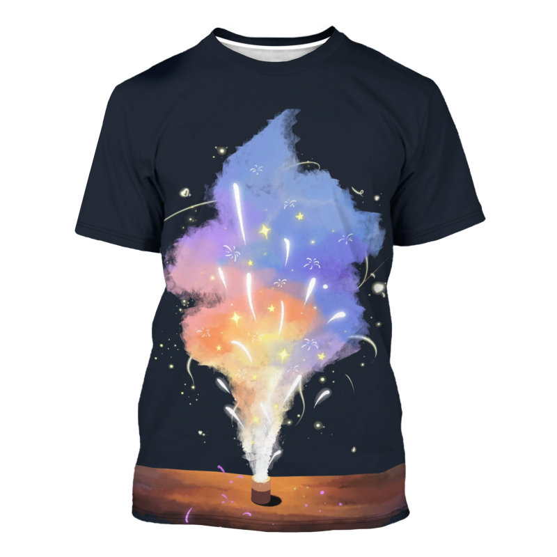 2024 új Amazon külkereskedelmi 3D digitális nyomtatású fekete stílusú elemes póló európai és amerikai divatos férfi