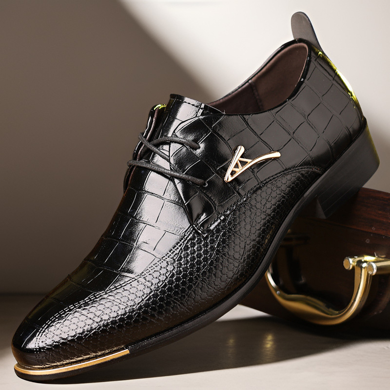 Férfi határokon átnyúló új ifjúsági, lélegző, plus size bőrcipő, koreai hegyes orrú, üzleti, borbély bőrcipő