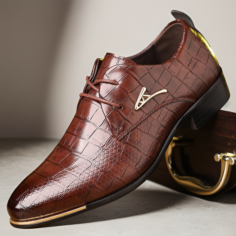 Férfi határokon átnyúló új ifjúsági, lélegző, plus size bőrcipő, koreai hegyes orrú, üzleti, borbély bőrcipő