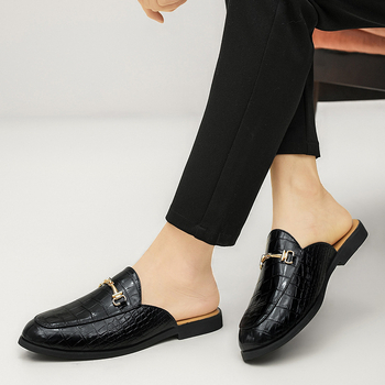 Férfi papucsok, nyári, krokodilmintás, könnyű, luxus felsőruházat, sarok nélküli, hegyes orrú, bőr cipők, férfi autós szandálok, kibernetikus, népszerű félcipő