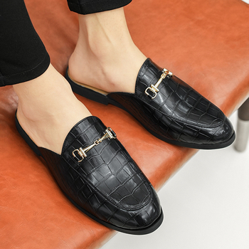 Ανδρικά Μισά Παντόφλες Καλοκαιρινά με Κροκόδειλο Σχέδιο, Ελαφριά Πολυτελή Παντόφλες Χωρίς Τακούνι και Μυτερή Μύτη, Δερμάτινα Παπούτσια Ανδρικά Σανδάλια Οδήγησης Cyber Δημοφιλή Μισά Παπούτσια