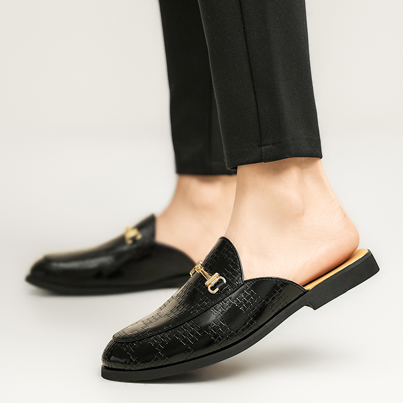 Férfi papucsok, nyári, krokodilmintás, könnyű, luxus felsőruházat, sarok nélküli, hegyes orrú, bőr cipők, férfi autós szandálok, kibernetikus, népszerű félcipő